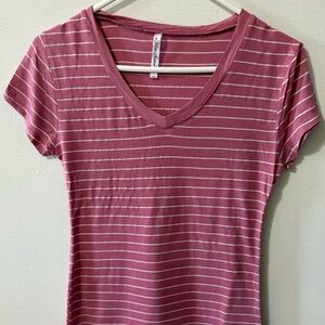Love Nation Pink and White Striped V-Neck Tee
